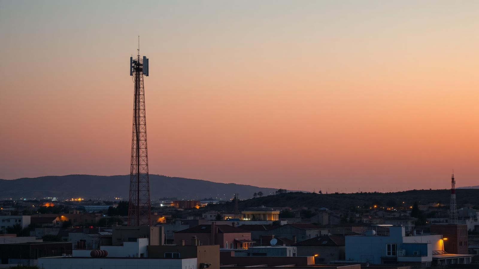 Antenne 5G surplombant une ville marocaine
