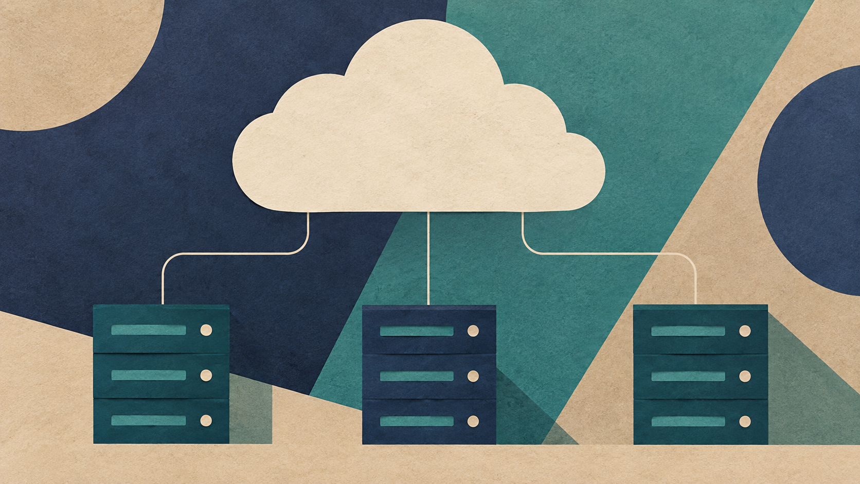 Illustration conceptuelle générée: infrastructure cloud abstraite. Aucun événement, lieu ou personnage réel représenté.
